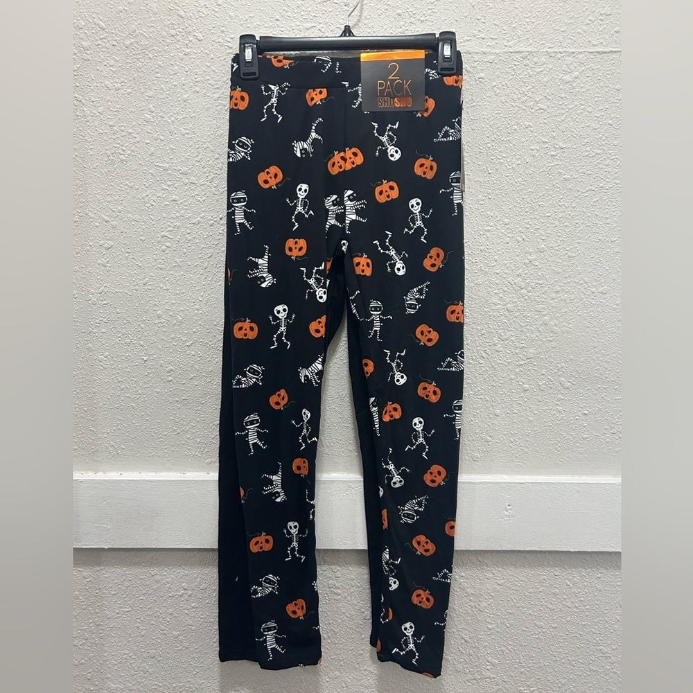 Shosho 2-Pack Halloween and Solid Black Fleece Lined Leggings NWT S/M